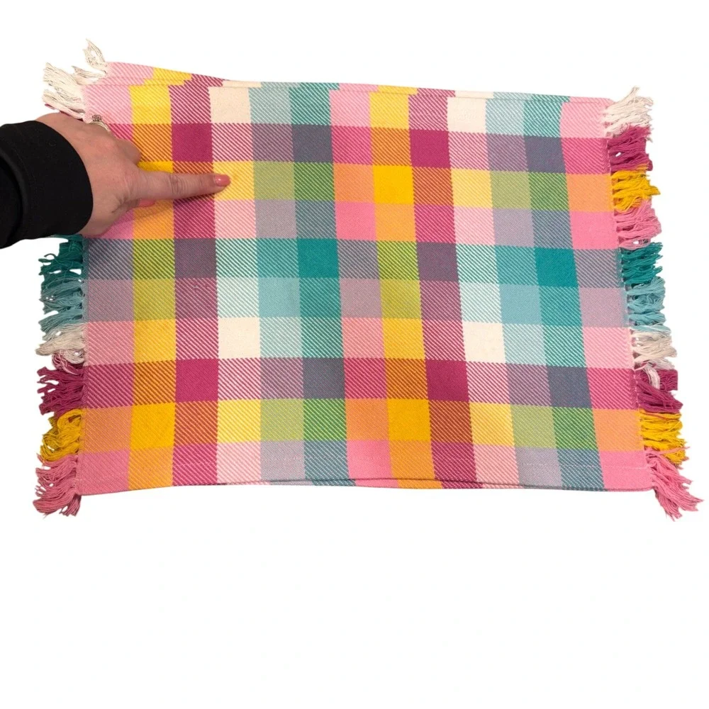 Colorful Spring Pastel Plaid Fringe Placemats Set of 4 Easter Brunch Cottagecore